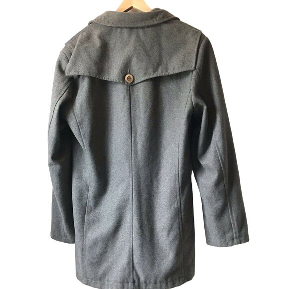 Vintage Recycled Women L Wool Blend Peacoat With Wood Buttons & Satin Lining - Picture 2 of 7